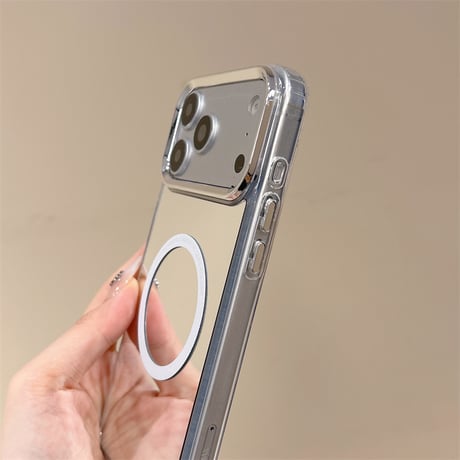 MagSafe対応ミラーiPhone17Pro/17promaxケース メッキ シルバー iPhone16/15/17e/SE3ケース 頑丈 人気品[M6513]