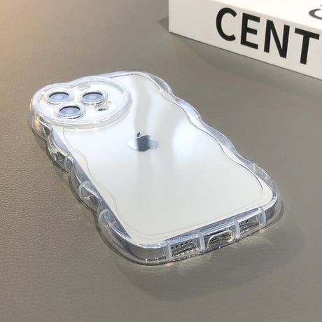 滑りにくい透明 iphone14plus/13proケース  ハート型カメラレンズ アイフォン12/11カバー  波紋枠 可愛い[M2178]