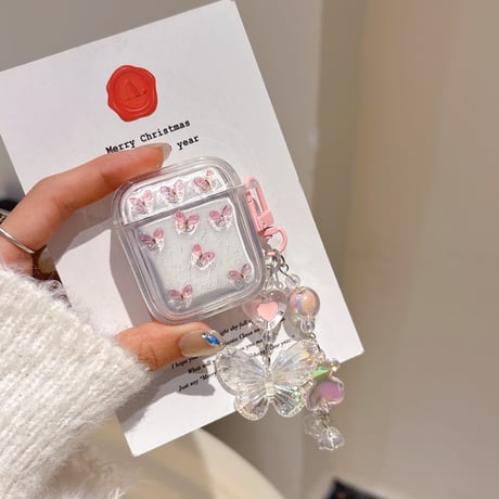 キラキラ蝶々 Airpods 4ケース キーホルダー付 かわいい Airpods3/Pro2ケース airpodsproカバー 頑丈 プレゼントにおすすめ[M5074]