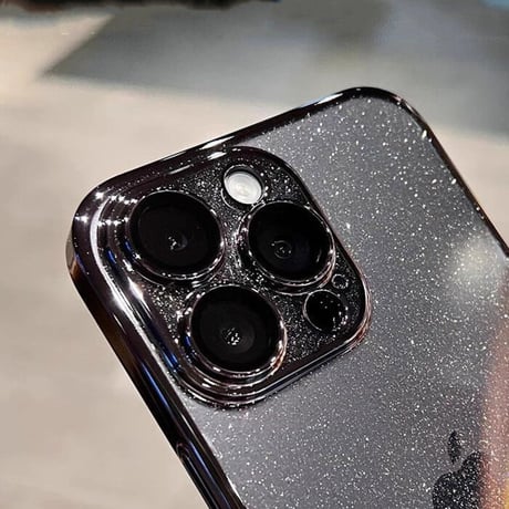 iPhone16/15proケース オシャレキラキラ アイフォン14/13カバー レンズフイルム一体型 ラメ入り [M3466]