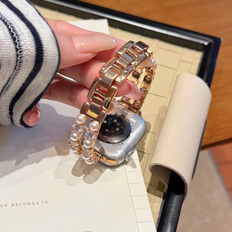 パールブレスレット  AppleWatchバンド メタル AppleWatchベルト Series 11/10/9/8 SE3/2  Ultra3/2/1 高級感高品質 上品[M6394]