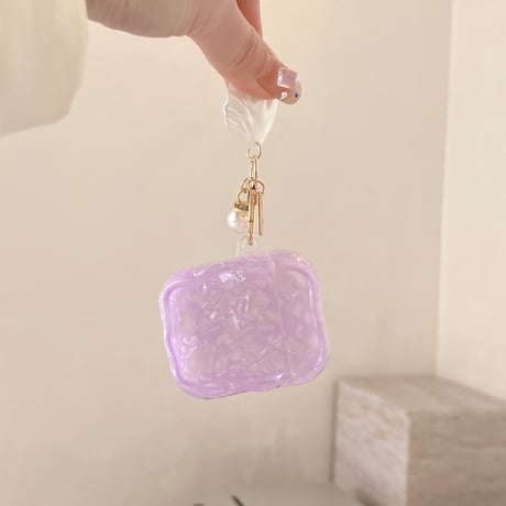 シェル柄 Airpods 4ケース 淡色系 貝殻キーチェーン Airpods3/Pro2ケース airpodsproカバー 大人可愛い トレンド人気[M5166]