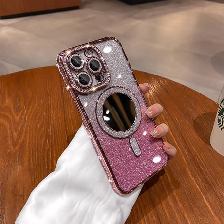 メイク鏡 iPhone16/16Proケース  ダイヤデコ MagSafe対応 iPhone15/14Pro/13カバー 大人可愛い カメラ保護[M4700]