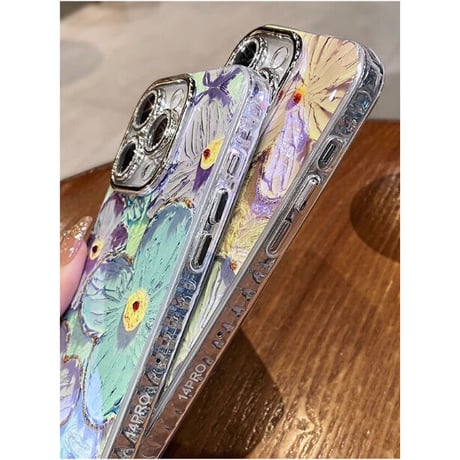 かわいい iPhone16/15pro/15promaxケース 花柄 レンズ保護 キラキラ光る 綺麗iphone14/13/12proカバー [M3533]