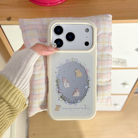 ウサギミラー iPhone17Pro/17ケース ホワイト iPhone17Promax/16Pro/15ケース かわいい 春夏向け[M6147]