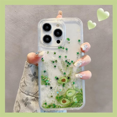 流れるグリッター/スイカ/アボカド iPhone14/13miniケース 液体 キラキラアイフォン12mini/11pro/SE3カバー 面白い お揃い 頑丈 夏に人気  [M3323]
