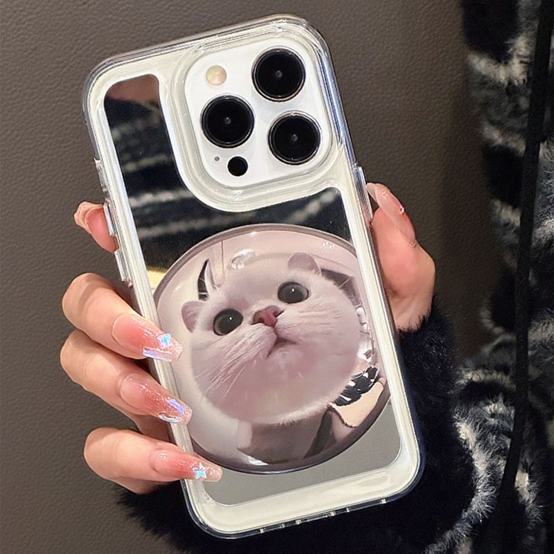 ミラー猫ちゃん iphone14/13ケース かわいい アイフォン12プロ/11