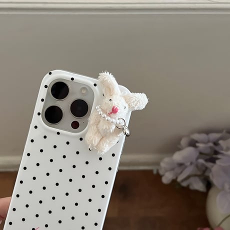ウサギぬいぐるみ iPhone17Air/16Proケース 水色模様 iPhone15Pro/14カバー 大人かわいい ギフトにおすすめ[M5543]