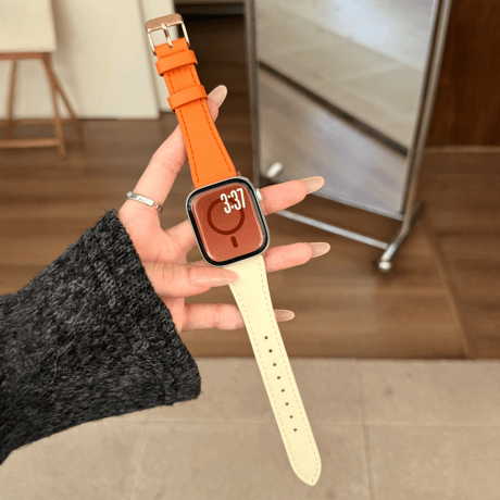 高級感オレンジ AppleWatchバンド レザー製 アップルウォッチバンド Series11/10/9 8 7 6 5 4  3 2 SE3 SE2 Ultra3 セレブ愛用[M5753]