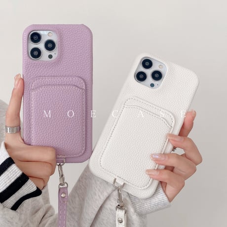 ICカード収納 iPhone14/15proケース  革製 アイフォン13pro/12mini/11proケース ストラップ付 高品質 使いやすい シンプル風[M2736]