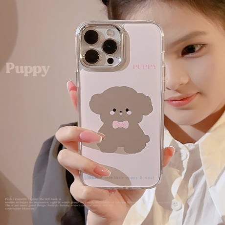 鏡 iPhone15/15Proケース 犬ちゃん ピンク iPhone14Pro/13/12カバー かわいい ト便利 ギフトにおすすめ [M3804]