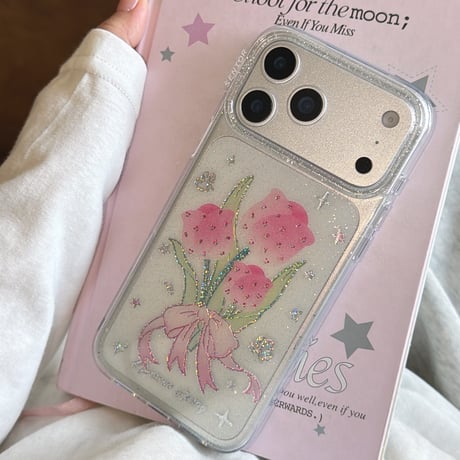 キラキラピンク花 iPhone17pro/17ケース 透明感 iPhone16promax/15pro/14ケース  女子力高い 可愛い[M6188]