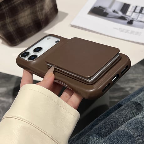 メイク直し鏡 iPhone17Pro/17ケース スタンド機能 革製 iPhone16Pro/15promax/14ケース 高級感高品質 [M6079]