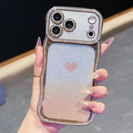 うねうねジュエリーライン iPhone17Pro/17ケース ハート柄 iPhone16/15ProMax/14ケース ラグジュアリー感 メタリックカラー レンズ保護[M6280]