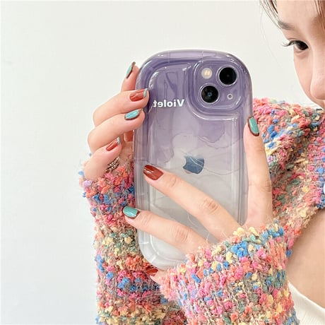 バイオレット/ブラック iPhone14/13/12ケース  高品質耐衝撃 アイフォン11/xsカバー ぼかし グラデーション 大理石風[M2982]