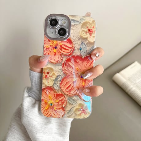 花柄 アイフォン15/15proケース キラキラレンズフイルム付き iPhone14/13pro/12カバー 高級感たっぷり [M4083]