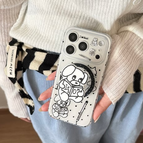 本を読むわんちゃん  iPhone17Pro/17ケース グリップ付き MagSafe対応 iPhone17ProMax/16/15Proカバー かわいい ギフトにおすすめ[M6190]
