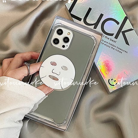 フェイスパックグリップ付 iphone13pro/13promaxケース ミラー耐衝撃 iphone12pro/11カバー  卓上スタンド機能付  頑丈M1009