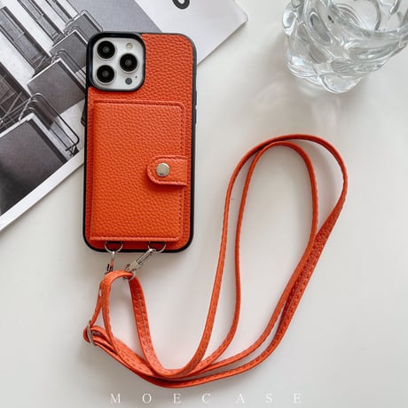 カード入れ5個 iPhone14/15proケース レザー製 アイフォン13/12/11proケース  長さ調整可ストラップ付 高品質 [M2795]