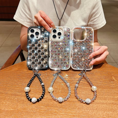 豪華ダイヤ iPhone16Pro/16カバー ジュエリー キラキラ iPhone15plus/14/13promaxケース 贅沢 ストラップ 高級感たっぷり [M5291]