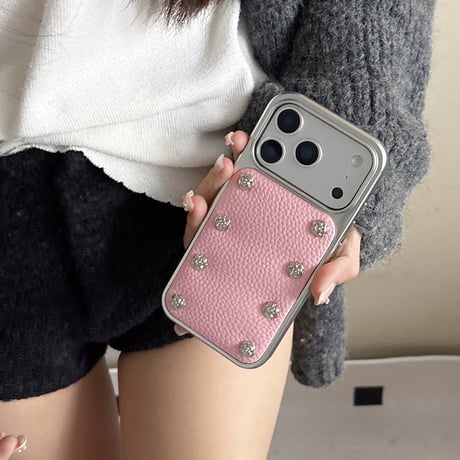金属ツバキ花 iPhone17/17proケース 高級感 レザー iPhone17promax/16/15Proカバー ストラップ 秋冬ファッション[M5802]