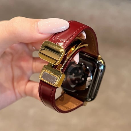 マグネット式バックル  AppleWatchベルト レザー調 艶感 AppleWatchバンド Series 12/11/10/9/8 SE Ultra4/3/2 高級感エレガント[M6726]