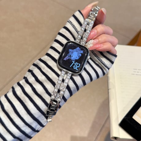 パールブレスレット  AppleWatchバンド メタル AppleWatchベルト Series 11/10/9/8 SE3/2  Ultra3/2/1 高級感高品質 上品[M6394]