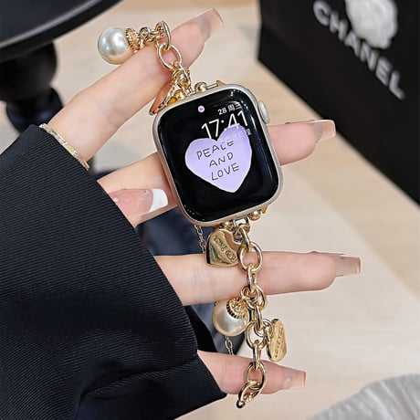 ハート/パール Applewatch series10/9バンド オシャレ アップルウォッチseries 8 7 6 5 4 3 2 SE Ultra  金属 高級感たっぷり[M5493]