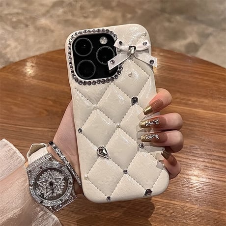ダイヤ iPhone16/16Pro/15/14ケース レザー キルティングデザイン iPhone13/12Proカバー 上品  女子力高い  きれいめコーデ 耐衝撃[M4922]