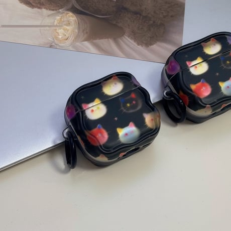 ネコちゃん AirpodsPro3ケース ブラック Airpods4/3カバー AirpodsPro第2/1世代  リングも付き かわいい[M6532]