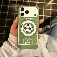 サッカーボール柄 iPhone17ProMax/17Proケース MagSafeリングスタンド  iPhone16Pro/15Proケース 便利 グリーン[M6538]