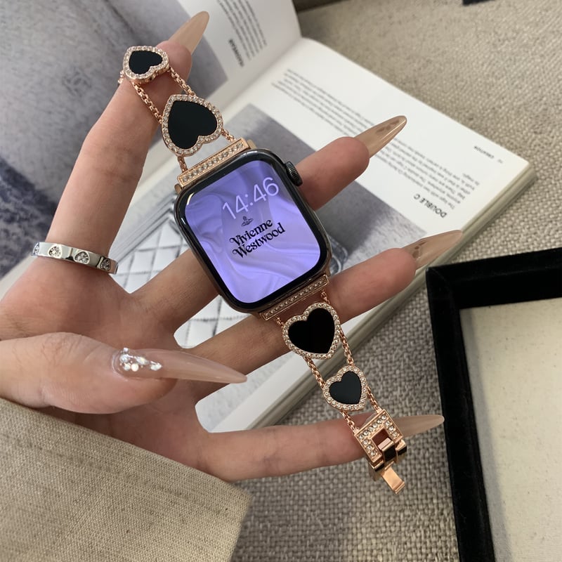 ビジューハート Apple watchバンド おしゃれアップルウォッチベルト