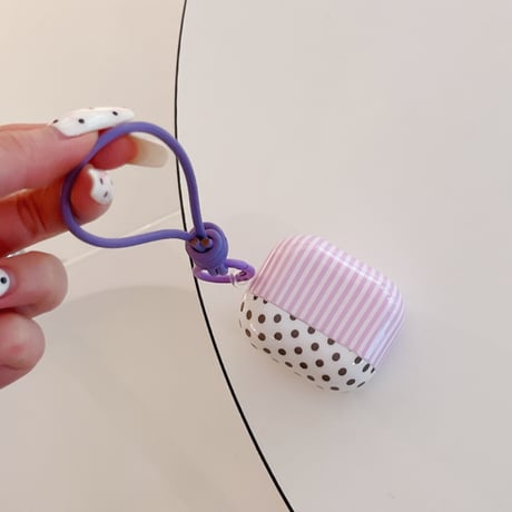 ストライプ柄 Airpods Pro3ケース 水玉模様  Airpods 4/3カバーケース AirpodsPro2/1 ストラップ付き 上品 [M6428]