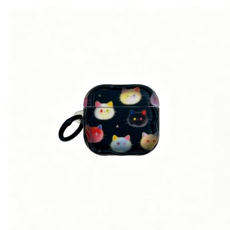 ネコちゃん AirpodsPro3ケース ブラック Airpods4/3カバー AirpodsPro第2/1世代  リングも付き かわいい[M6532]