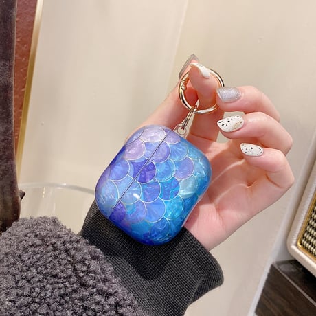 オシャレ 人魚の鱗 airpods第3世代ケース   キラキラ airpodsプロ保護カバー  リング付き 上品  綺麗M1472