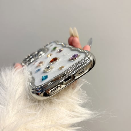 宝石 iPhone16/16proケース うねうね ジュエリー アイフォン15promax/14/13proケース 大人可愛い 女子力UP 丈夫[M5095]