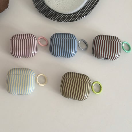 ストライプ柄 AirpodsPro3ケース オシャレ Airpods4カバー  AirpodsPro2/Pro1カバー リング付き オシャレさんにおすすめ[M6242]