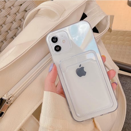 カード入れ付 iphone12/11Proケース  黄ばまない透明iphoneSE2/XS/8カバー  交通カードSUICA/PASMO/ICOCAなど収納 便利耐久性 M510
