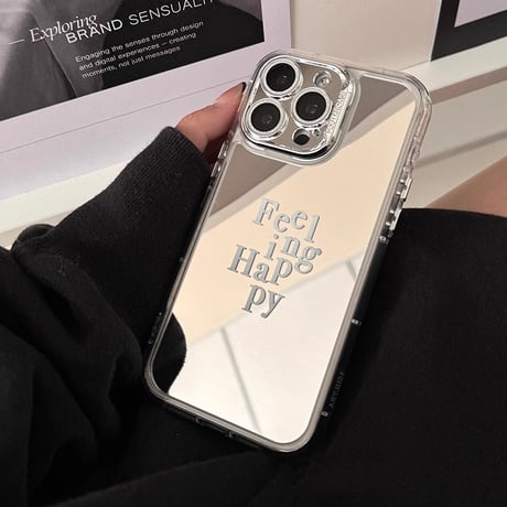 ミラー iphone16pro/16ケース Feeling Happy iphone15pro/14/13proケース 高級感 シック 頑丈 カメラ保護[M5061]