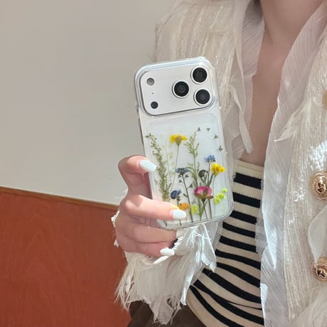 押し花 iPhone17Pro/17ケース 透明 綺麗 iPhone16Pro/15カバー ドライフラワー入り 女子力高い [M5905]