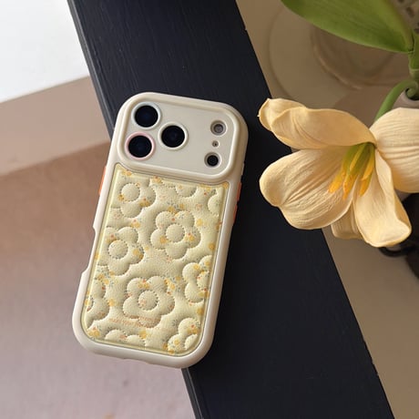 オトナ可愛い iPhone17Pro/17ケース 刺繡花柄 皮っぽ iPhone17ProMax/16/15Proケース カメラカバー 淡色系[M5889]