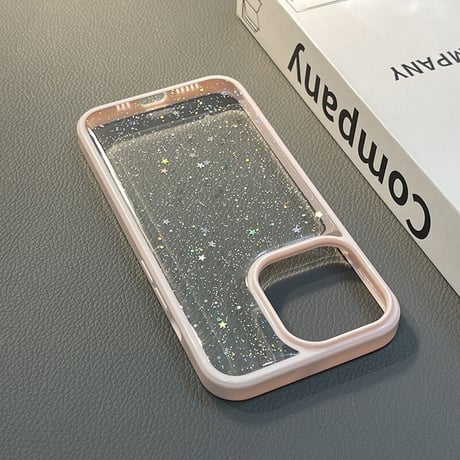 星ラメ入り iPhone14/15プロケース クリア可愛いiphone13/12mini/11proケース シンプル 使いやすい キラキラ[M2231]