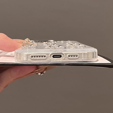 ハート iPhone16/16Proケース 光沢感 クリア iPhone15pro/14/13/12Proカバー 女子力高い リボンストラップ[M4916]