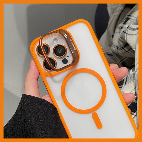 指紋防止 Magsafeスタンド iPhone15pro/15promaxケース 強化ガラスレンズフィルム iphone14Pro/13/12ケース 高品質耐衝撃[M3750]