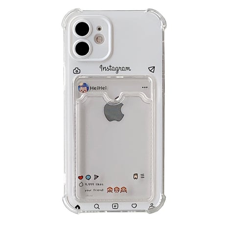 instagram風カード入れ付 iphone12/11promaxケース クリア iphonexr/SE2カバー 可愛い  カード／写真／メモを入れる M880