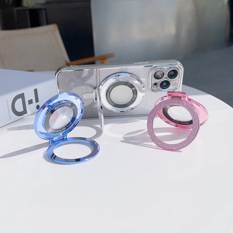 MagSafe対応 スマホリング スタンド一体 キラキラ艶感 粘着タイプ   落下防止 オシャレ ギフトにおすすめ[M3721]