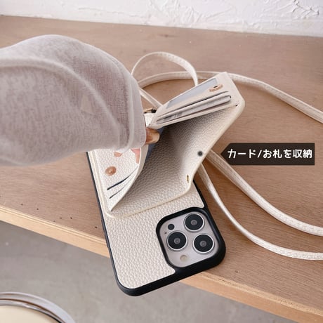 財布付き iPhone15/14proケース カード/お札収納 アイフォン13/12/11proケース 長さ調整可ストラップ レザー製 高品質[M3386]