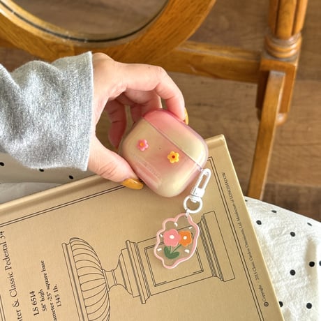 韓国風花 Airpods4ケース グラデーションカラー AirpodsPro2ケース airpods3/2カバー  かわいい キーチェーン付 淡色系 [M5335]