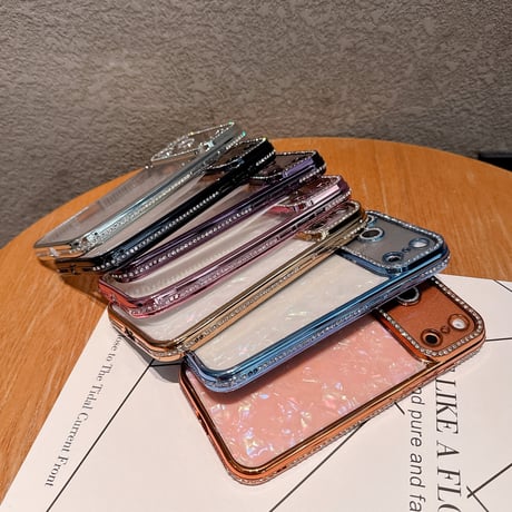 ジュエリーライン iPhone17Pro/17ケース シェル柄 iPhone16/15ProMax/14ケース ラグジュアリー感 キラキラ感 レンズ保護[M6252]