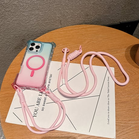 ストラップ付耐衝撃 iPhone16pro/16promaxケース Magsafe充電 iPhone15pro/14promax/13カバー 黄ばまない [M5509]
